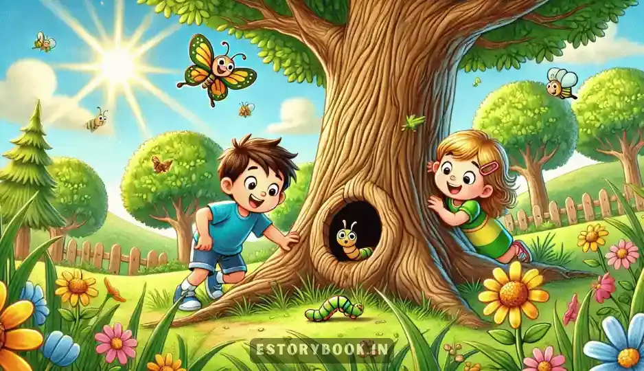 Kids exploring colorful garden nature