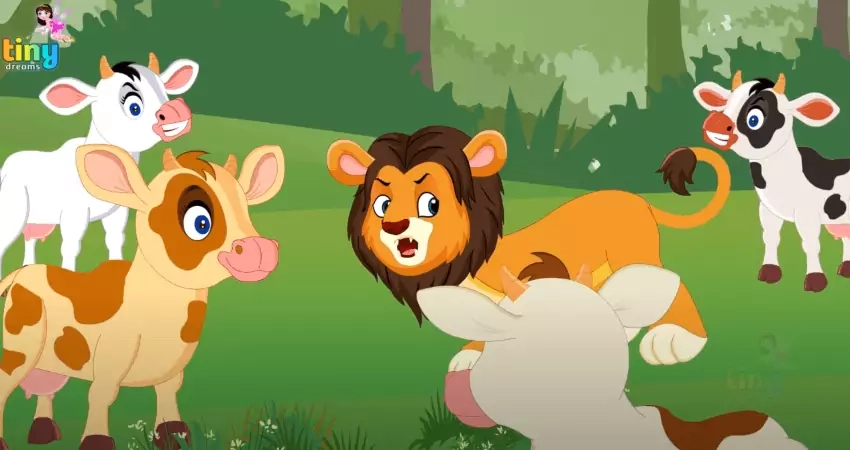 the lion and the cows story with pictures