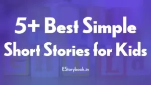 Text graphic featuring the words 5+ Best Simple Short Story Collections for Kids and EStorybook.in over a blurred background of colorful letter blocks.