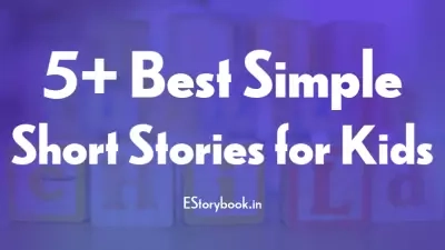 Text graphic featuring the words 5+ Best Simple Short Story Collections for Kids and EStorybook.in over a blurred background of colorful letter blocks.
